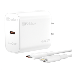 شاحن سريع GaN بقوة 20 واط مع كابل USB-C بطول 1 متر (منفذ واحد | USB-C) قابس أمريكي