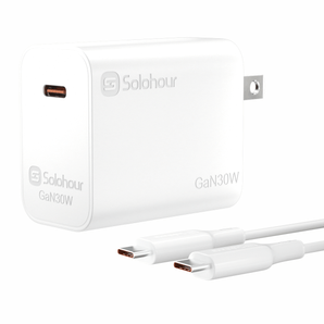 طقم شاحن سريع GaN بقوة 30 واط مع كابل USB-C بطول 1 متر (منفذ واحد | قابس أمريكي USB-C)