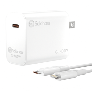 شاحن سريع بتقنية GaN بقوة 30 واط مع كابل USB-C بطول 1 متر (منفذ واحد | USB-C) قابس أمريكي