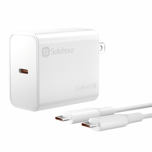 شاحن فائق السرعة بقوة 45 واط بتقنية GaN مع كابل USB-C بطول 1 متر (منفذ واحد | USB-C) قابس أمريكي