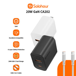 GaN 20W Fast Charger Kit With 1m C-L Cable (2 Port | USB C + USB A) US Plug